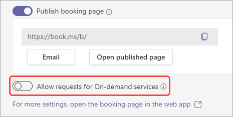 Captura de pantalla del botón de alternancia para activar la reserva a petición en Citas virtuales