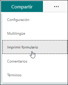 Opción imprimir formulario en Microsoft Forms