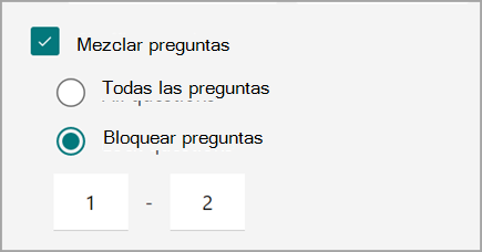 Captura de pantalla de la configuración de cuestionario o formulario para bloquear y bloquear preguntas de cuestionario.