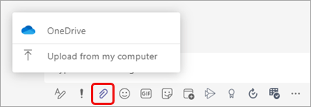 Ubicación del icono Adjuntar para agregar un archivo a un mensaje de chat. Es el tercer icono de la izquierda, debajo de donde escribe el mensaje.