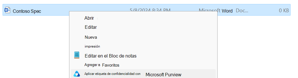 Aplicar etiqueta de confidencialidad con Microsoft Purview en Explorador de archivos