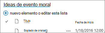 Elemento web Lista con una flecha que apunta al vínculo de título.