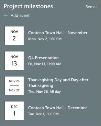 Captura de pantalla del elemento web Eventos