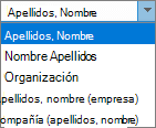 Outlook opciones de contactos, que muestra las opciones de lista Archivo como pedido.