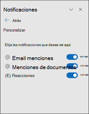 Panel de configuración de notificaciones de Outlook