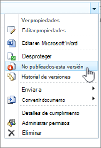 haga clic en Anular publicación de esta versión