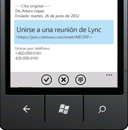 Captura de pantalla que muestra Unirse a una reunión de Lync desde su dispositivo móvil