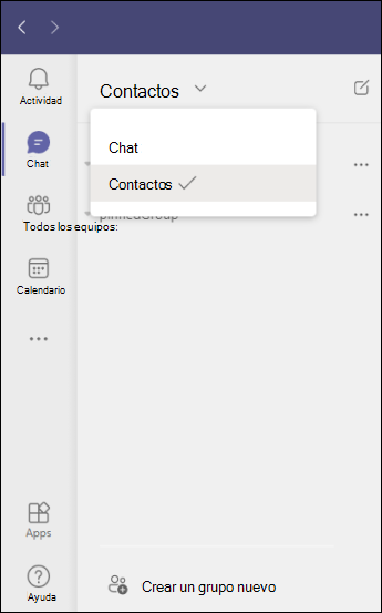 Teams crear un nuevo grupo de contactos en el chat