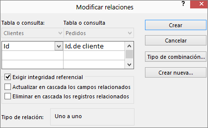 Cuadro de diálogo Modificar relaciones