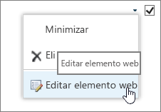 Menú Edición del elemento web resaltado