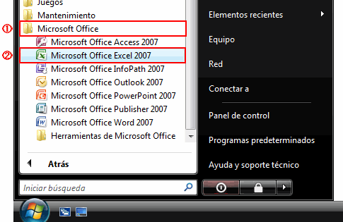 El icono de Excel se encuentra en la carpeta de Microsoft Office.