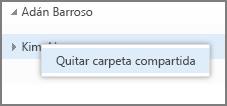 Opción haciendo clic con el botón secundario Quitar carpeta compartida de Outlook Online