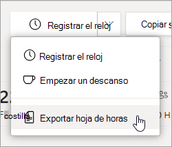 La opción Exportar hoja de horas en Turnos para exportar el informe de la hoja de horas de su equipo.