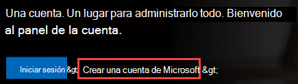 Imagen de la página de la cuenta de Microsoft