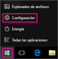 Ir a Configuración desde Inicio en Windows 10