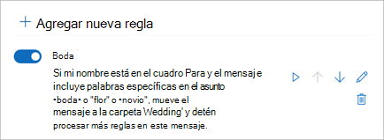 Use el botón de alternancia para deshabilitar o habilitar una regla.