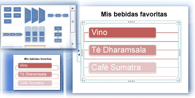 Elemento gráfico SmartArt con texto de diapositiva y galería de diseños