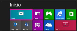 Página de inicio de Windows 8 que muestra el icono Correo