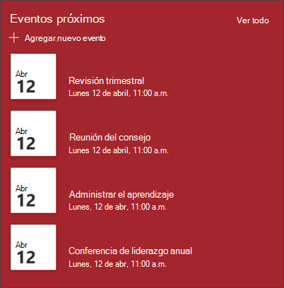 Captura de pantalla del elemento web eventos