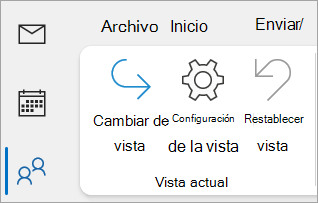 Captura de pantalla de La configuración de vista en la cinta de opciones clásica de Outlook