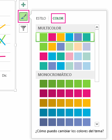 Pestaña Color del panel Personalizar la apariencia del gráfico