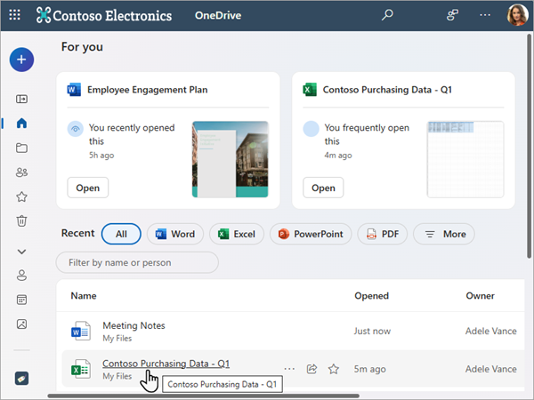 Screenshot showing OneDrive open with multiple documents and apps.