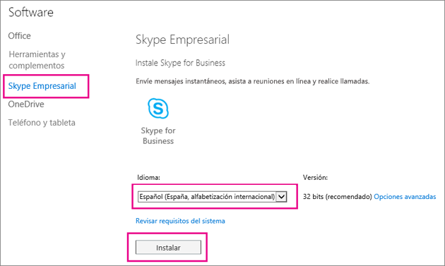 En la primera página del asistente de configuración de Skype, elija el idioma.