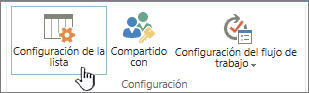 Configuración de lista en la cinta de opciones