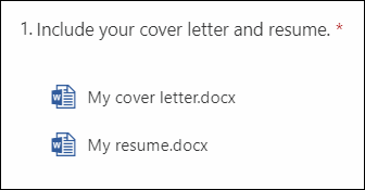 Vista previa de los archivos cargados en una pregunta en Microsoft Forms.