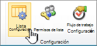 Botón configuración de lista en la cinta de la página