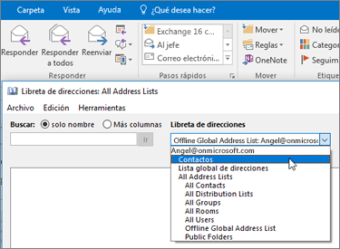 Después de importar los contactos de Gmail, puede encontrarlos en Office 365 seleccionando la libreta de direcciones