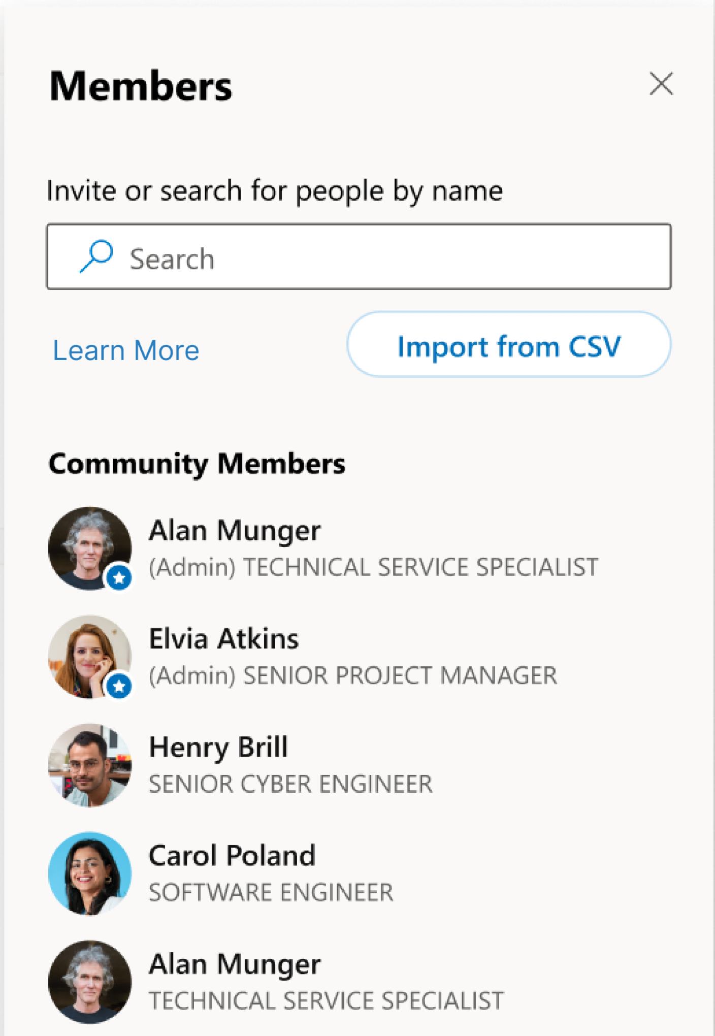 Buscar la opción Importar archivo CSV en Miembros en el panel derecho