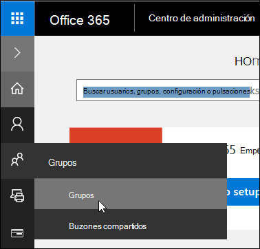 Seleccione grupos en el panel de navegación izquierdo para acceder a los grupos de su inquilino de Office 365.