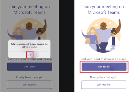 Descargar la aplicación Microsoft Teams iOS justo antes de unirse a una cita de Bookings