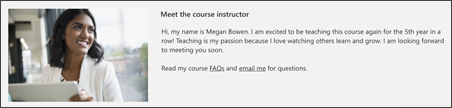 Imagen del perfil del instructor en el sitio de aprendizaje