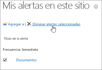 Mi administrador de alertas con la opción Eliminar alertas seleccionadas resaltada