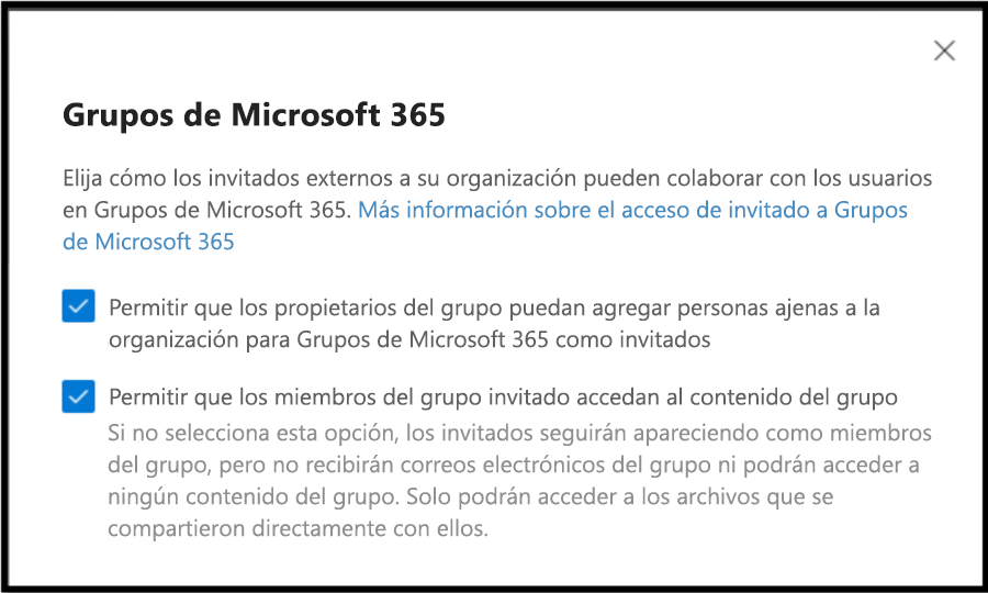 elegir cómo pueden colaborar los invitados de fuera de la organización con sus usuarios en grupos de Microsoft 365