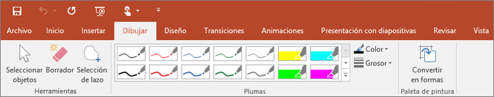 Muestra la pestaña Dibujo en PowerPoint 2016 para Windows