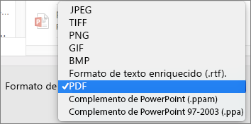 Exportación de PDF en PowerPoint 2016 para Mac