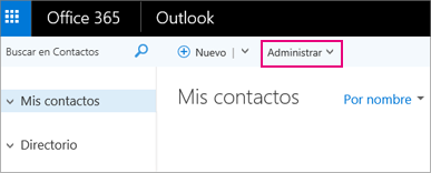 Una imagen del aspecto de la página Contactos en Outlook en la web