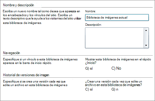 Cuadro de diálogo para agregar nombre, diagrama, navegación de Inicio rápido y control de versiones.