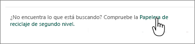 Papelera de reciclaje de SharePoint Online con el vínculo de segundo nivel resaltado