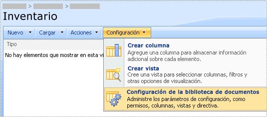 Comando Configuración de la biblioteca de documentos