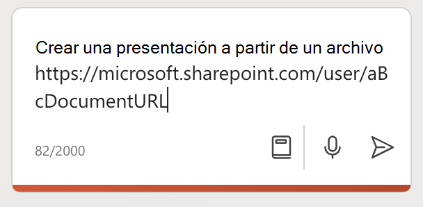 Dirección URL del documento de Word que se ha pegado en el panel de Copilot en PowerPoint