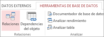 Comando Relaciones de la pestaña Herramientas de base de datos