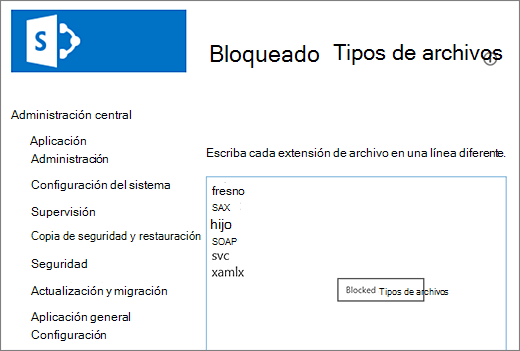 Lista de archivos bloqueados