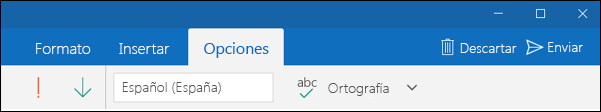 Pestaña Opciones en la Aplicación de correo de Outlook
