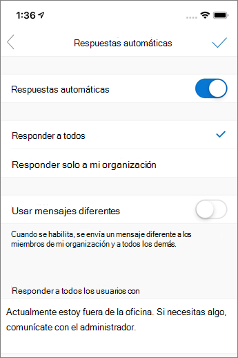 Crear una respuesta automática en Outlook Mobile
