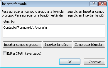 Fórmula de concatenación en el cuadro de diálogo Insertar una fórmula