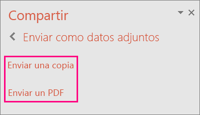 Muestra el vínculo Enviar un archivo PDF en PowerPoint 2016